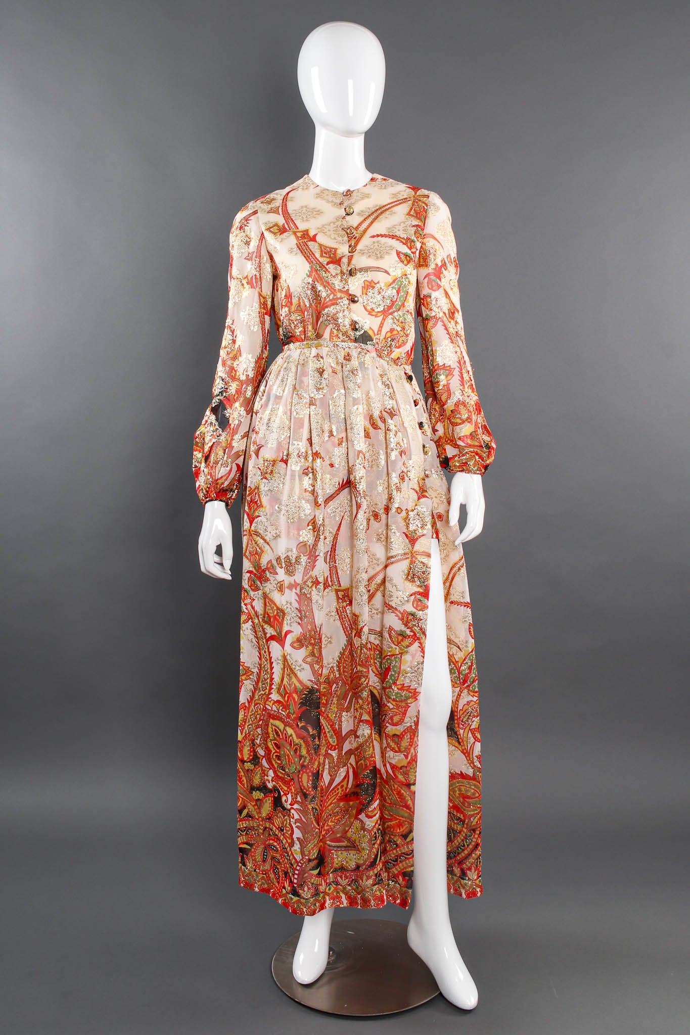 Vintage Anthony Muto Metallic Floral Romper & Skirt Set manequin front @ Recess Los Angeles