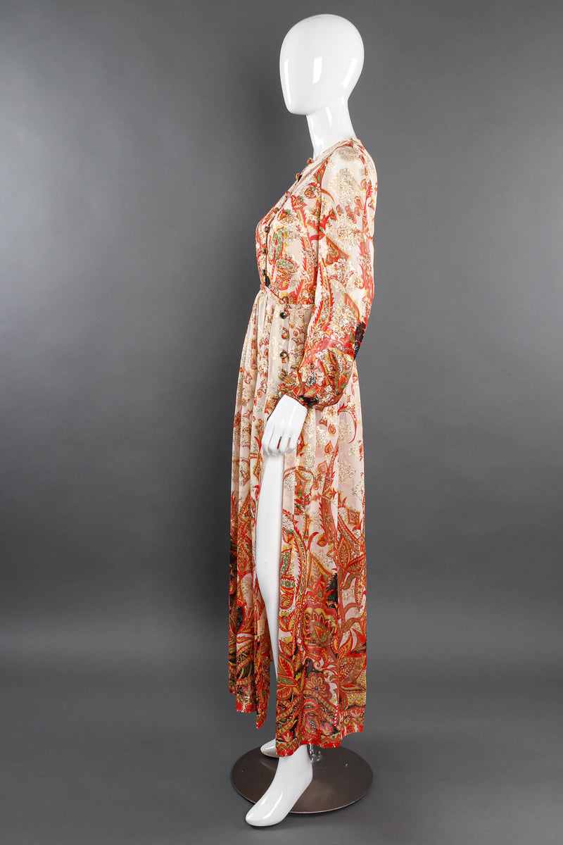 Vintage Anthony Muto Metallic Floral Romper & Skirt Set mannequin side slit @ Recess Los Angeles