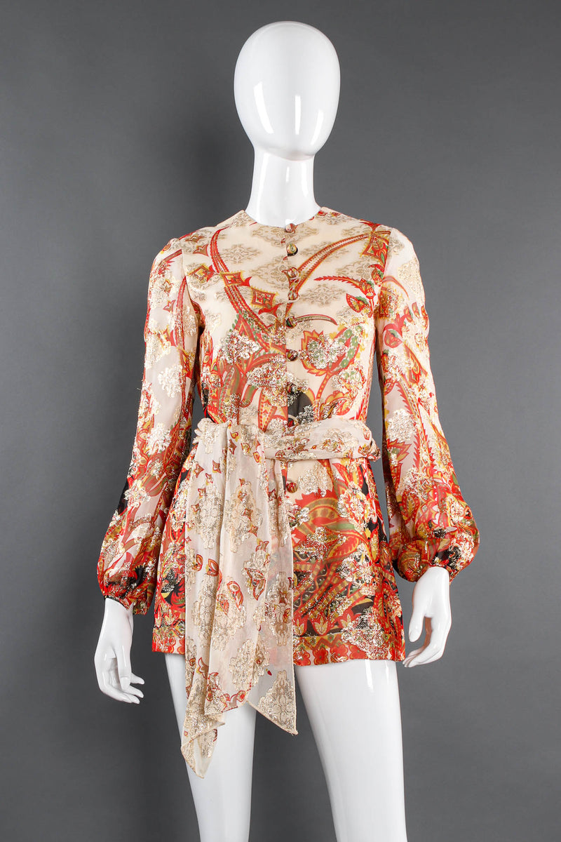 Vintage Anthony Muto Metallic Floral Romper & Skirt Set mannequin romper/waist tie @ Recess Los Angeles