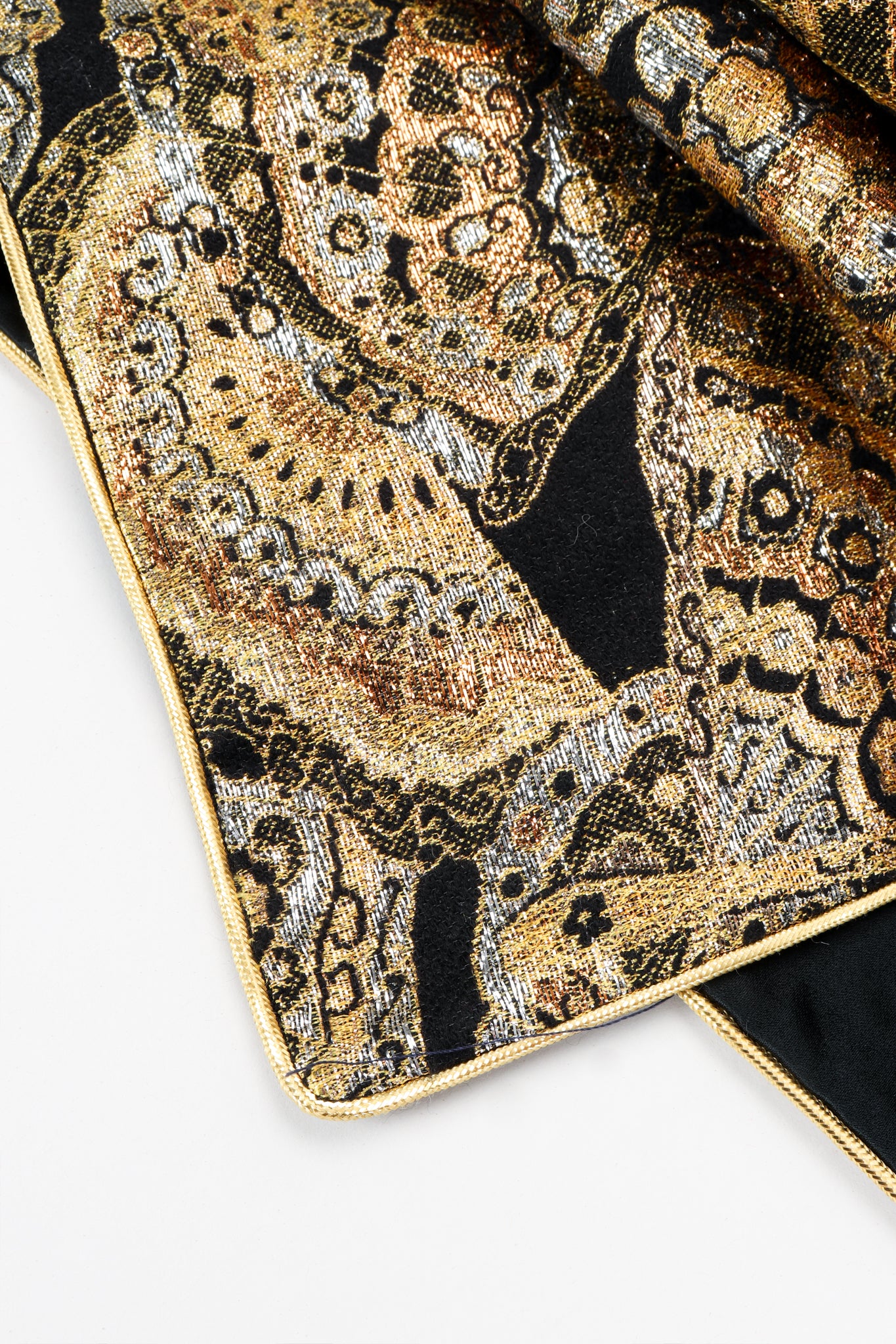Vintage Anthony Muto Golden Brocade Fan Coccon Coat sleeve detail