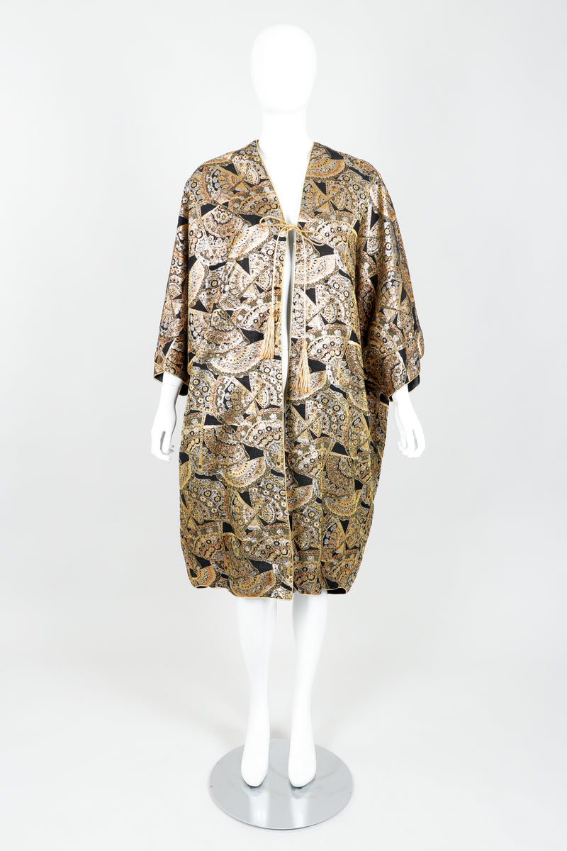 Vintage Anthony Muto Golden Brocade Fan Coccon Coat on Mannequin Front at Recess
