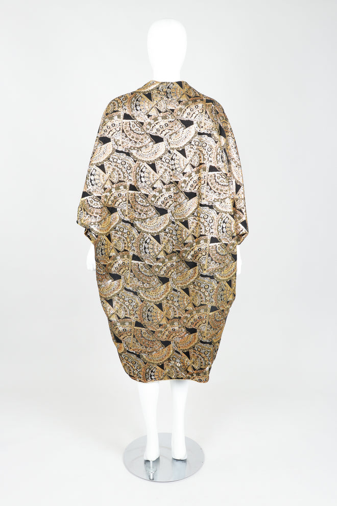 Vintage Anthony Muto Golden Brocade Fan Coccon Coat on Mannequin Back at Recess