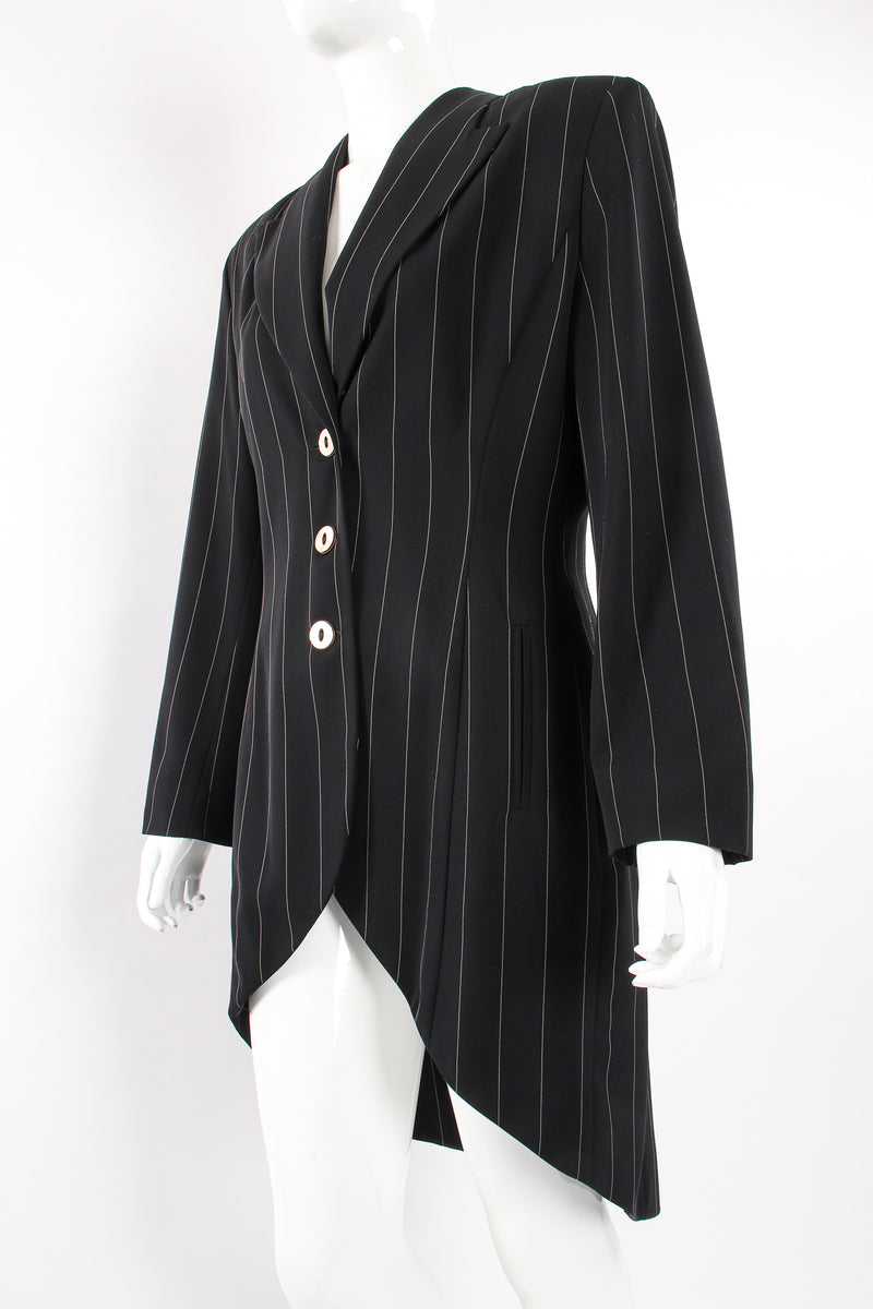 Vintage Antony Moorcroft Pinstripe Morning Coat on Mannequin angle at Recess Los Angeles