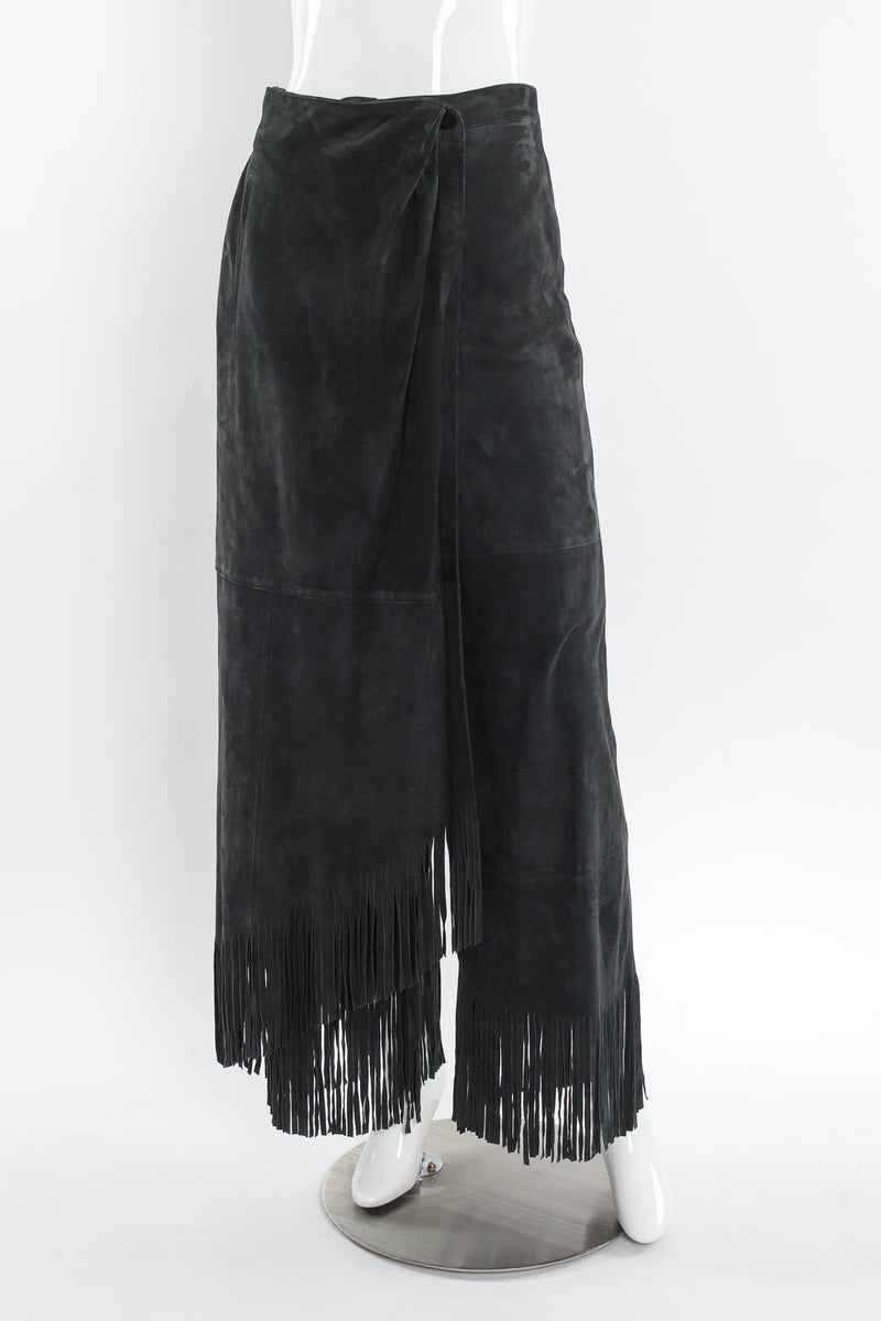 Vintage Giorgio Armani Suede Fringe Drape Pant mannequin front @ Recess LA