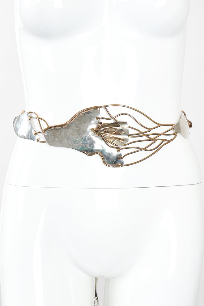 Recess Designer Consignment Vintage Joseph Boris Brutalist Art Sculpture Mixed Metal Flower Chain Belt Los Angeles Resale