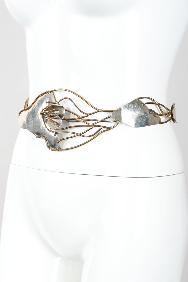 Recess Designer Consignment Vintage Joseph Boris Brutalist Art Sculpture Mixed Metal Flower Chain Belt Los Angeles Resale
