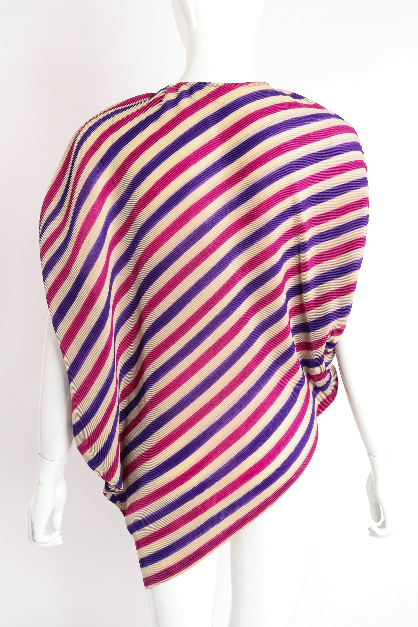 Vintage Pleats Please Issey Miyake Asymmetrical Pleated Stripe Top on Mannequin Back at Recess LA