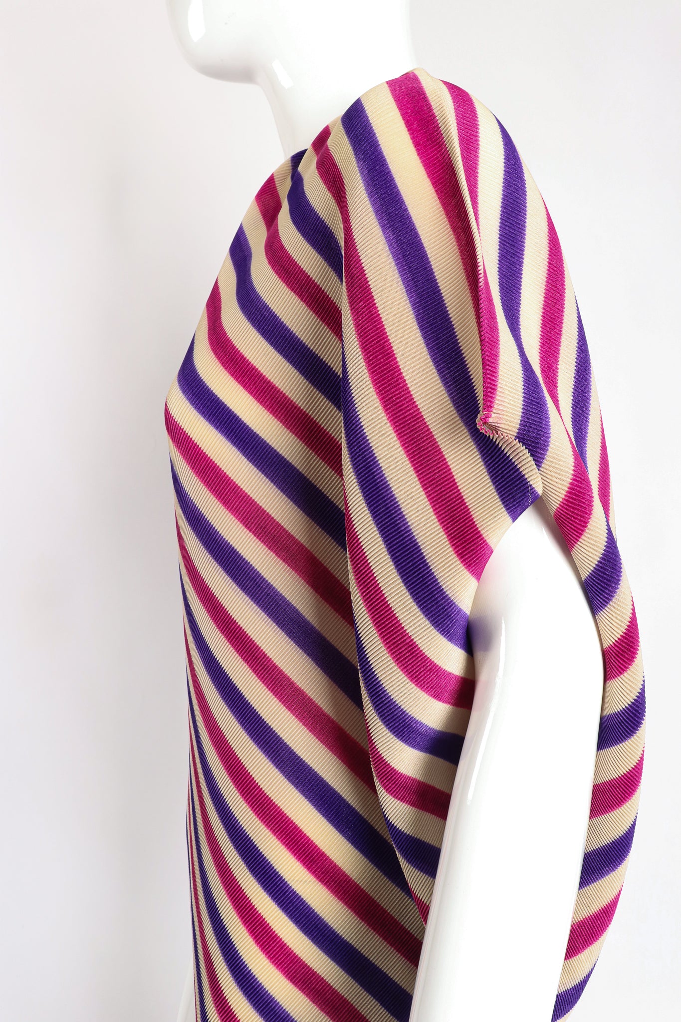 Vintage Pleats Please Issey Miyake Asymmetrical Pleated Stripe Top on Mannequin Side at Recess LA