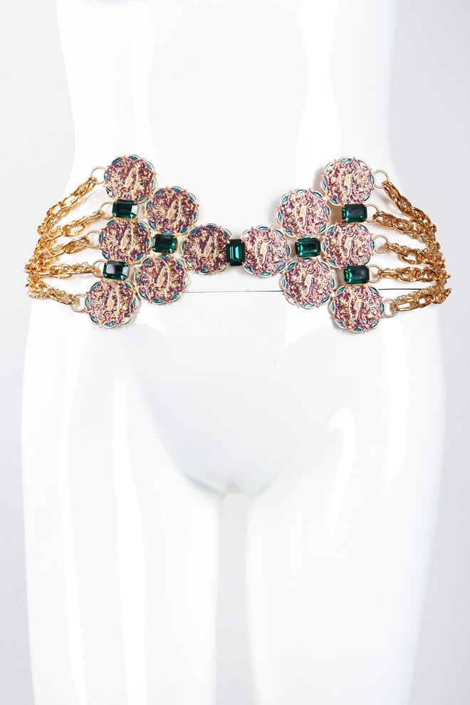 Recess Los Angeles Vintage Atelier Nina Pressed Metal Emerald Glass Stones Gold Chain Link