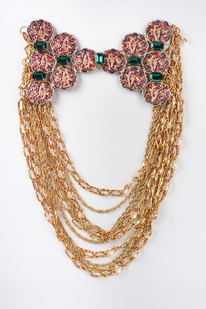 Recess Los Angeles Vintage Atelier Nina Pressed Metal Emerald Glass Stones Gold Chain Link