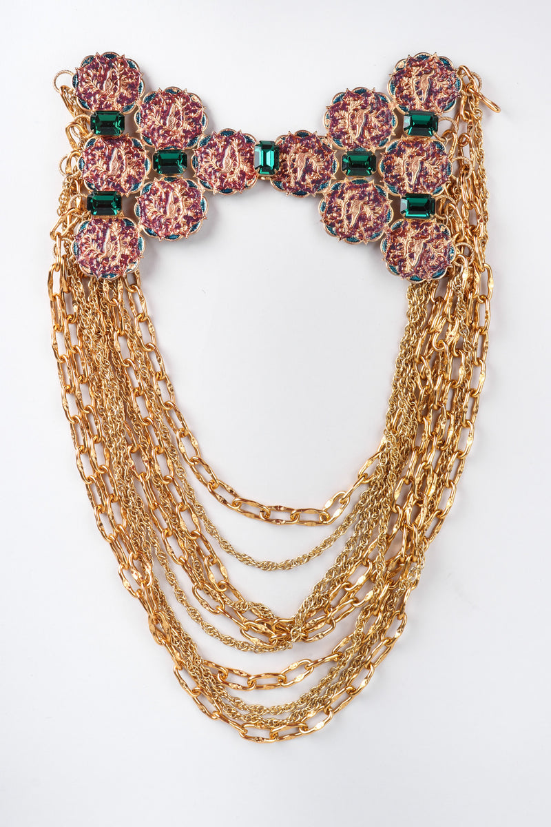 Vintage Atelier Nina Pressed Metal Emerald Glass Stones Gold Chain Link