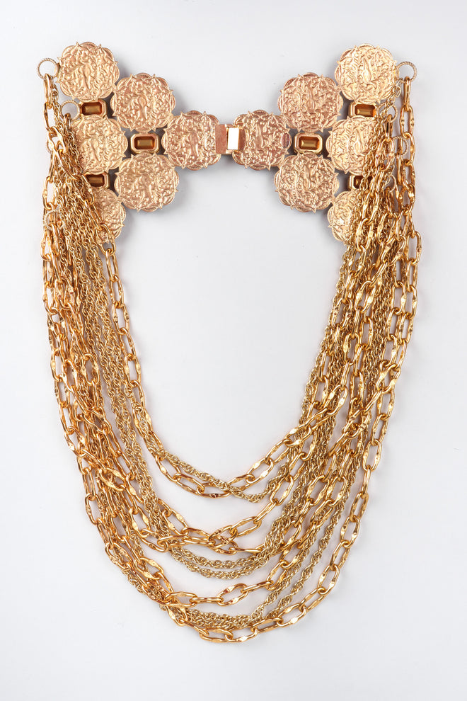 Recess Los Angeles Vintage Atelier Nina Pressed Metal Emerald Glass Stones Gold Chain Link