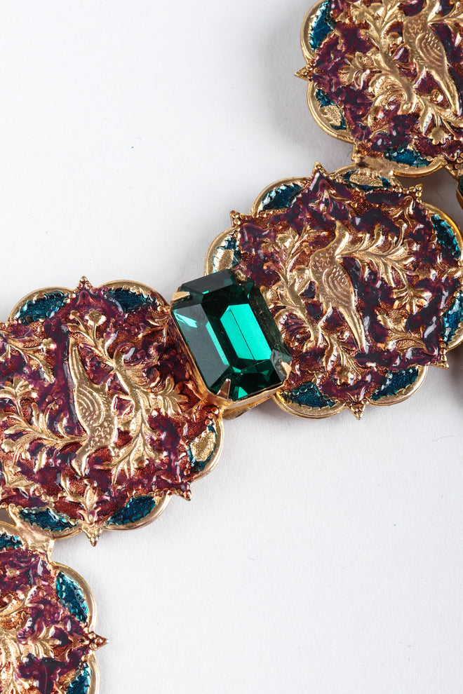 Recess Los Angeles Vintage Atelier Nina Pressed Metal Emerald Glass Stones Gold Chain Link