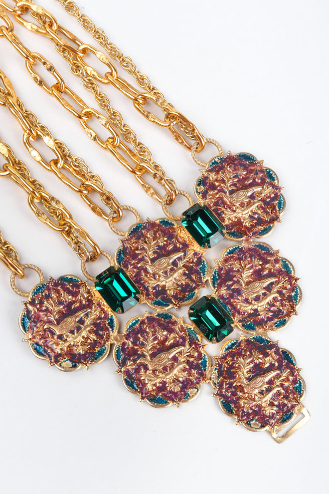 Recess Los Angeles Vintage Atelier Nina Pressed Metal Emerald Glass Stones Gold Chain Link