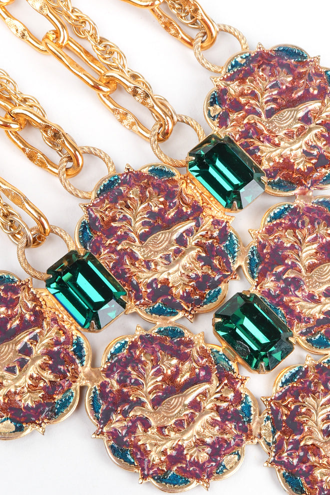 Recess Los Angeles Vintage Atelier Nina Pressed Metal Emerald Glass Stones Gold Chain Link