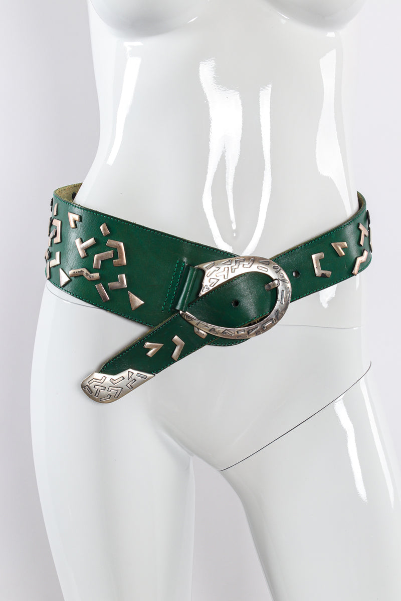 kelly green leather belt by Avion International on mannequin @recessla