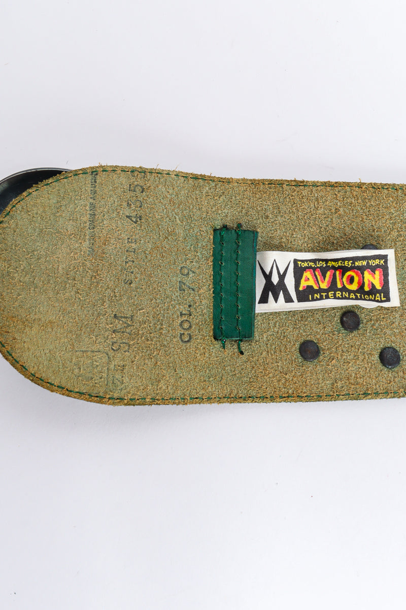 green leather belt Avion International tag and label view @recessla
