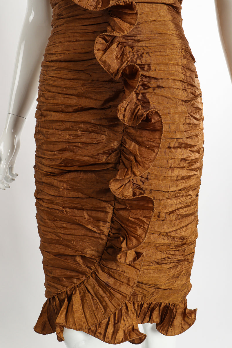 Vintage BB Collections Philodendron Ruched Ruffle Dress on Mannequin Skirt at Recess LA