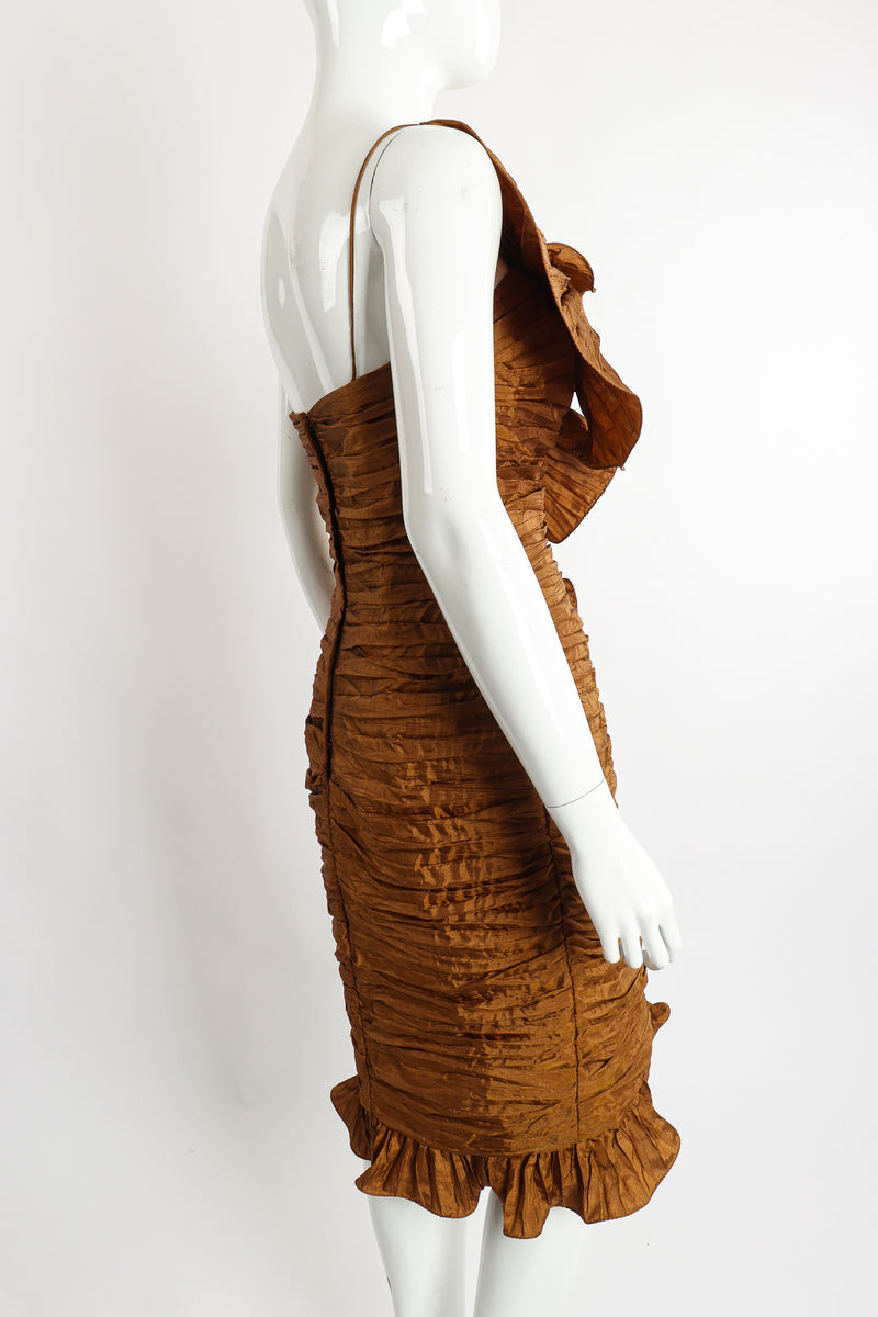 Vintage BB Collections Philodendron Ruched Ruffle Dress on Mannequin Back Angle at Recess LA
