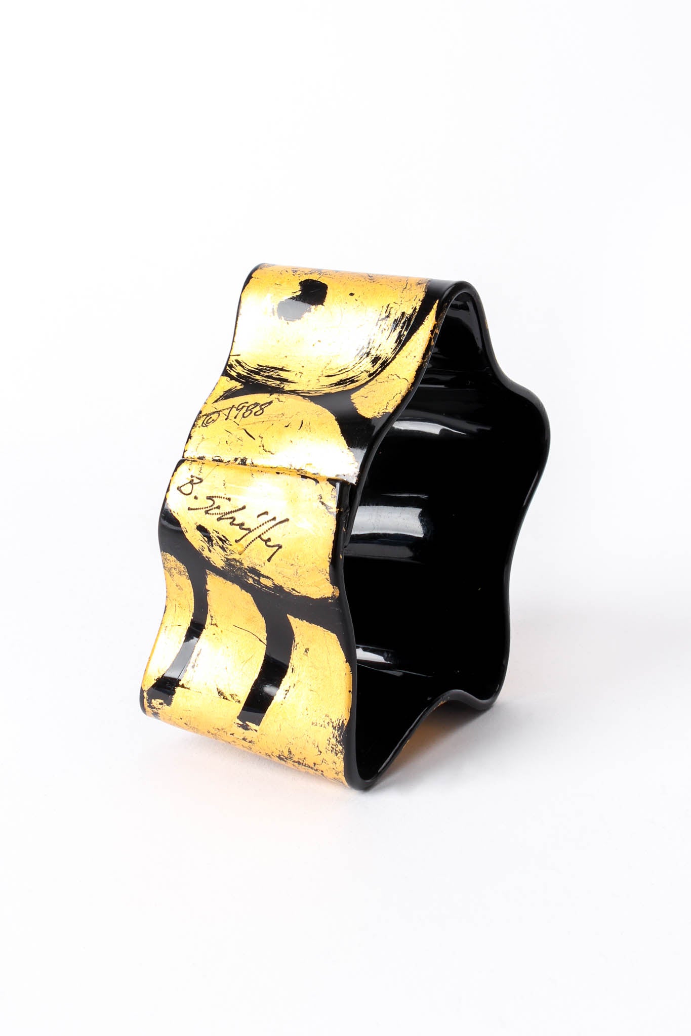 Vintage Bill Schiffer Abstract Hand-Painted Cuff Bracelet side at Recess Los Angeles