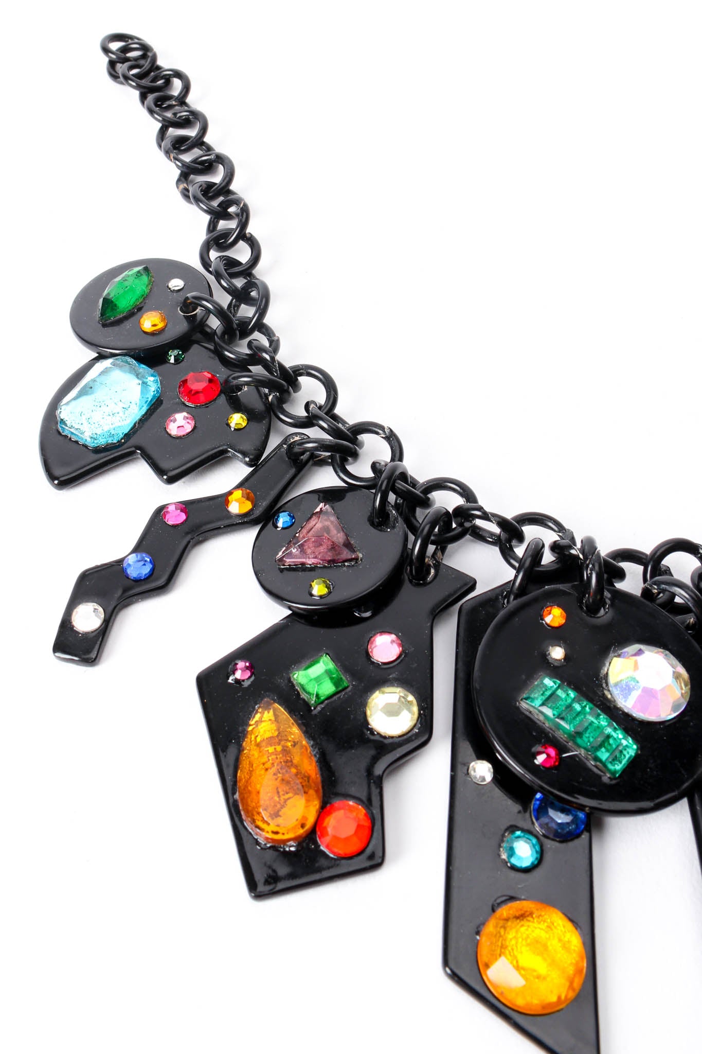Vintage Bill Schiffer Handmade Rainbow Jeweled Bib Necklace detail at Recess Los Angeles