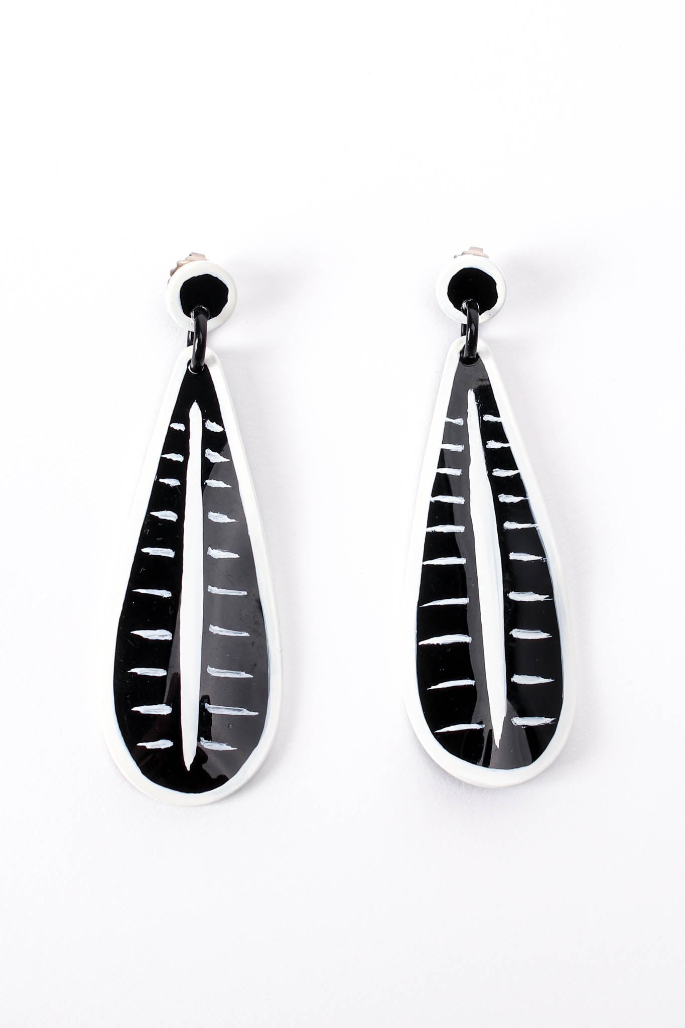Vintage Bill Schiffer Hand-Painted Feather Earrings front at Recess Los Angeles
