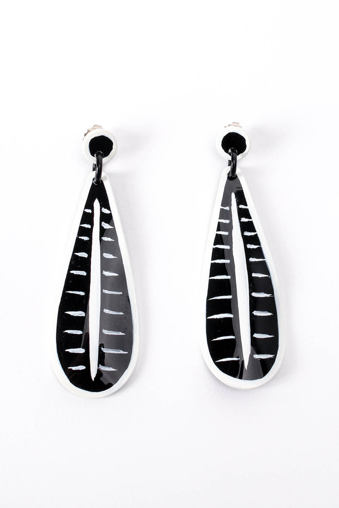 Vintage Bill Schiffer Hand-Painted Feather Earrings front at Recess Los Angeles