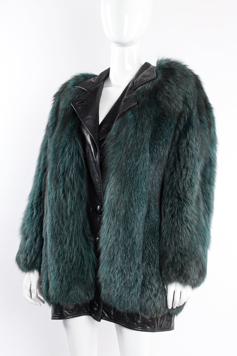 Vintage Balenciaga Leather Fox Fur Cocoon Coat on mannequin crop at Recess Los Angeles