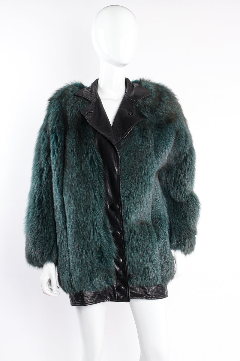 Vintage Balenciaga Leather Fox Fur Cocoon Coat on mannequin front at Recess Los Angeles