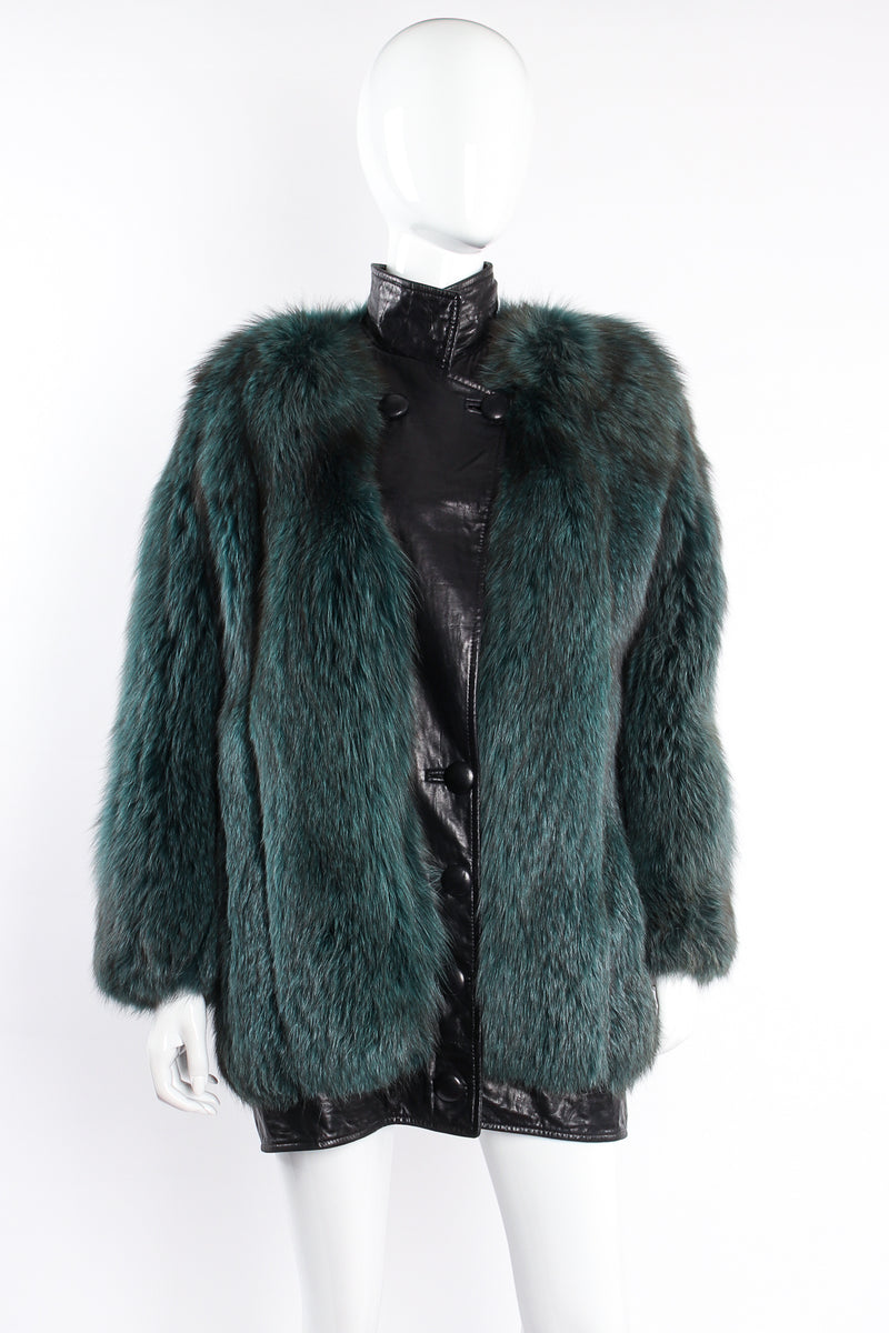 Vintage Balenciaga Leather Fox Fur Cocoon Coat on mannequin front at Recess Los Angeles