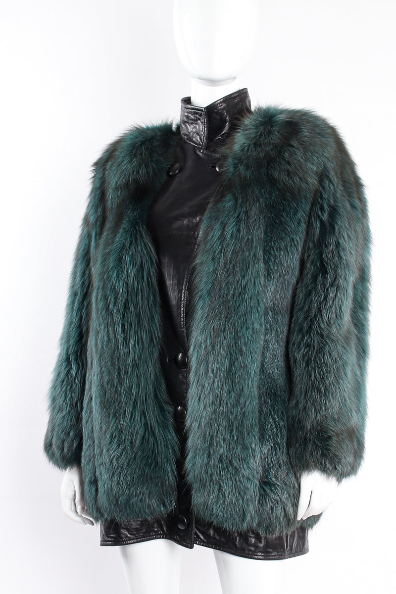 Vintage Balenciaga Leather Fox Fur Cocoon Coat on mannequin stand collar at Recess LA