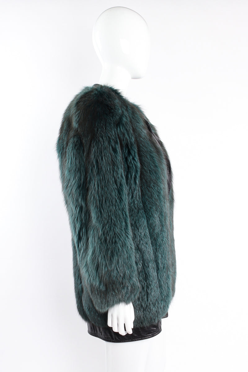 Vintage Balenciaga Leather Fox Fur Cocoon Coat on mannequin side at Recess Los Angeles