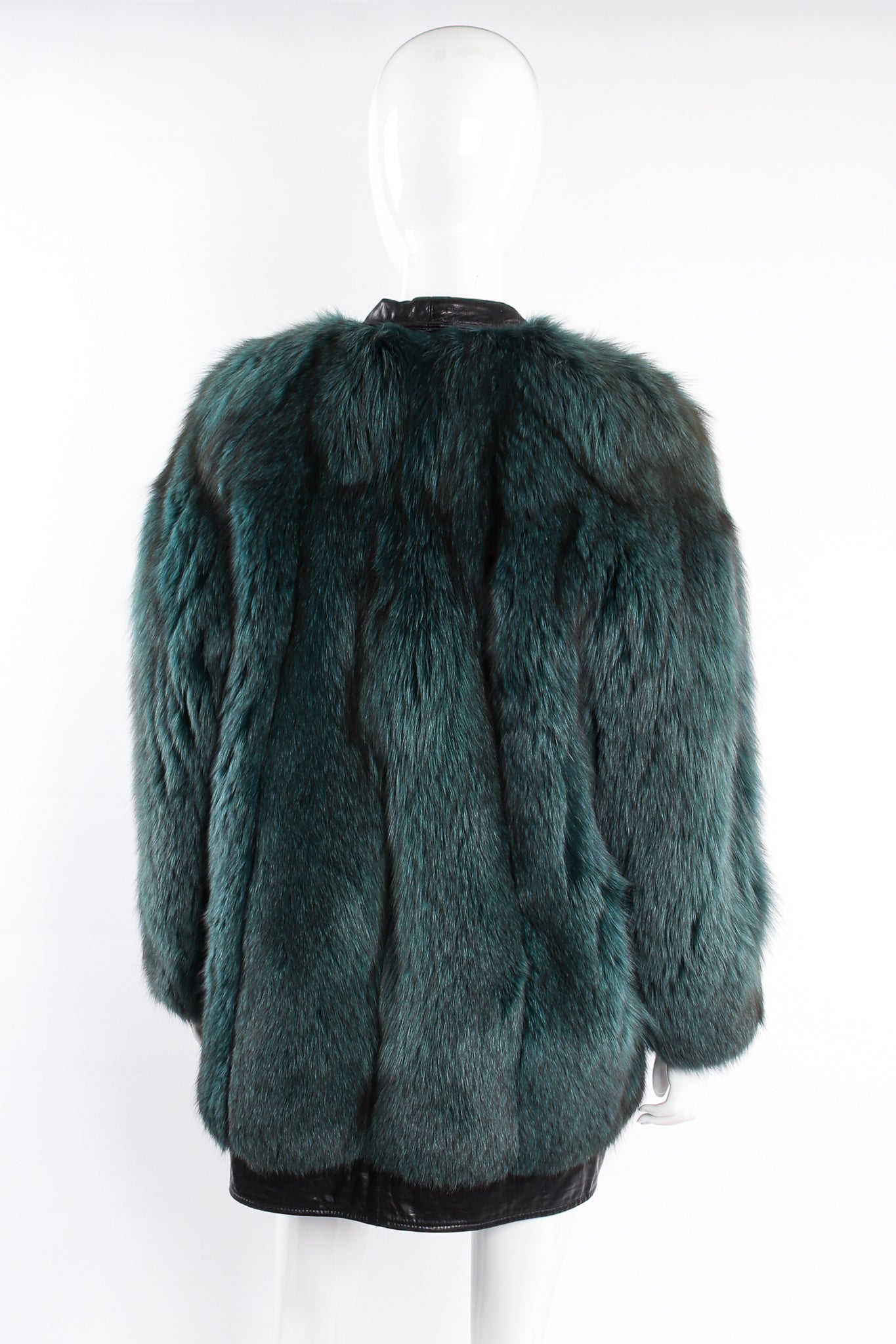 Vintage Balenciaga Leather Fox Fur Cocoon Coat on mannequin back at Recess Los Angeles
