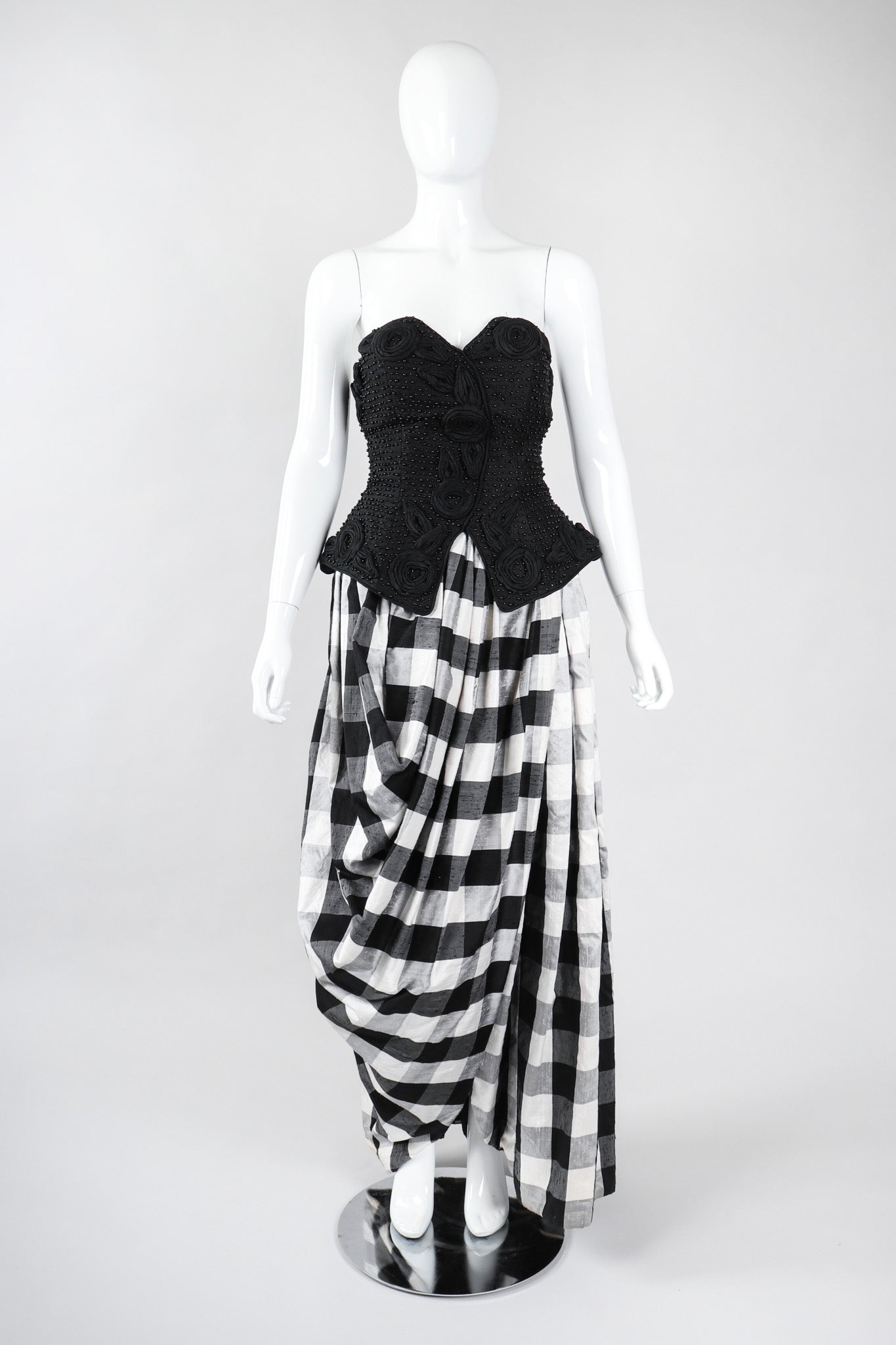 Recess Los Angeles Vintage Baracci Silk Gingham Bustier Ball Gown