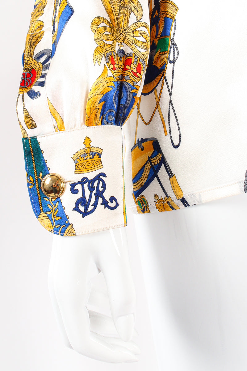 Vintage Escada Lion Crest Drum Print Blouse on Mannequin sleeve cuff at Recess Los Angeles