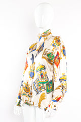 Vintage Escada Lion Crest Drum Print Blouse on Mannequin angle at Recess Los Angeles