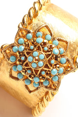 Vintage Barrera Filigree Lotus Flower Cuff Bracelet floral stone close @ Recess LA