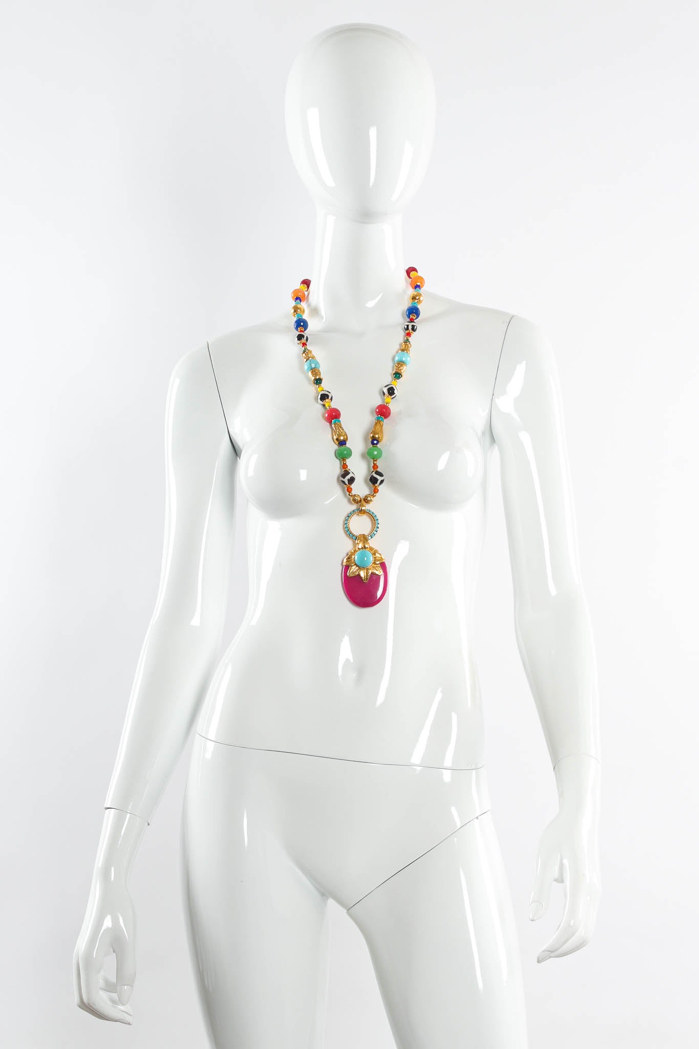 Vintage Barrera Beaded Glass Pendant Necklace mannequin front @ Recess Los Angeles