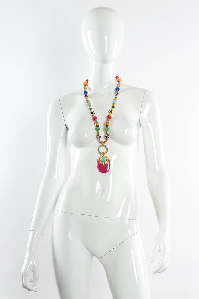 Vintage Barrera Beaded Glass Pendant Necklace mannequin front @ Recess Los Angeles