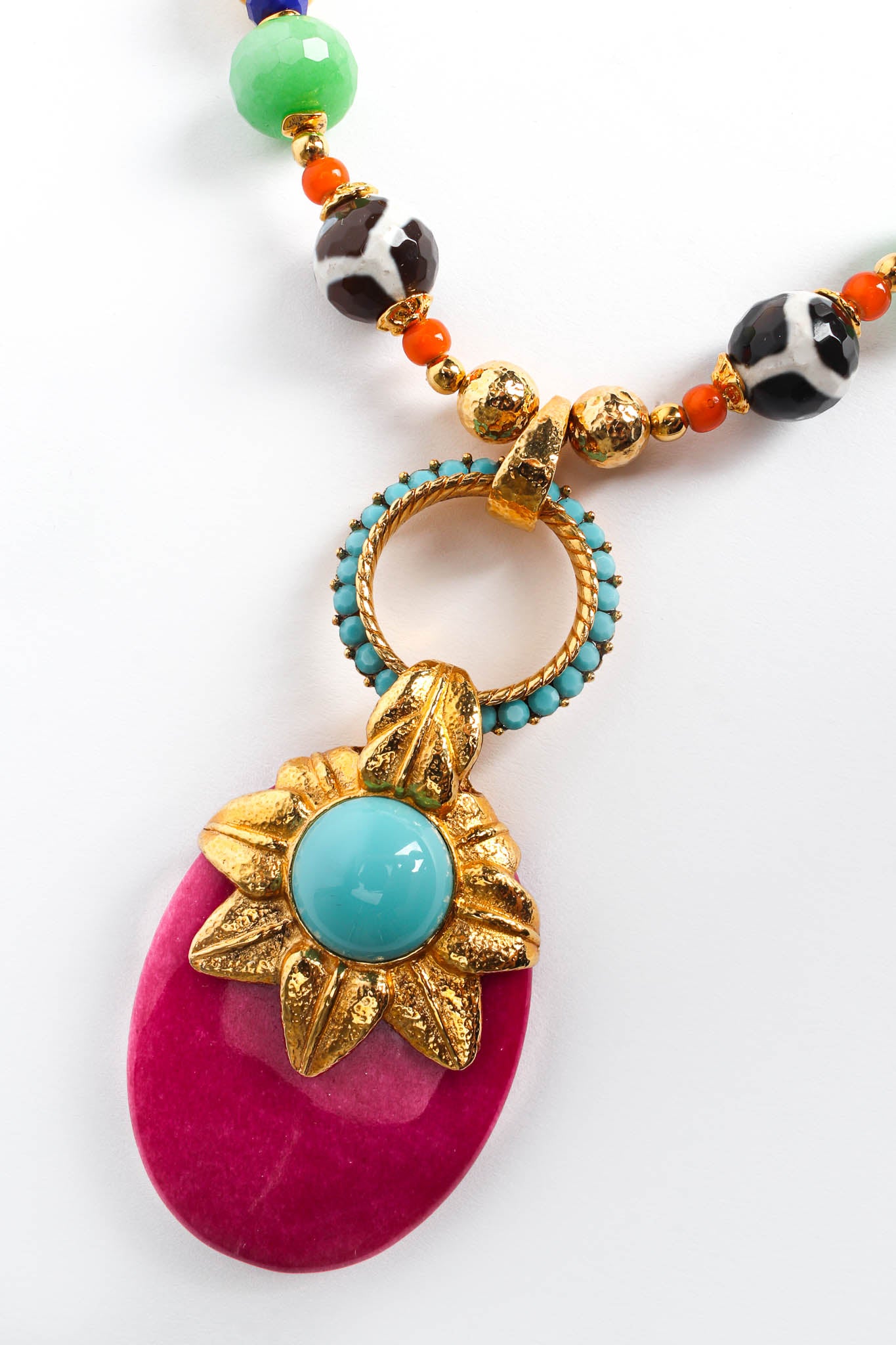Vintage Barrera Beaded Glass Pendant Necklace pendant front close @ Recess Los Angeles