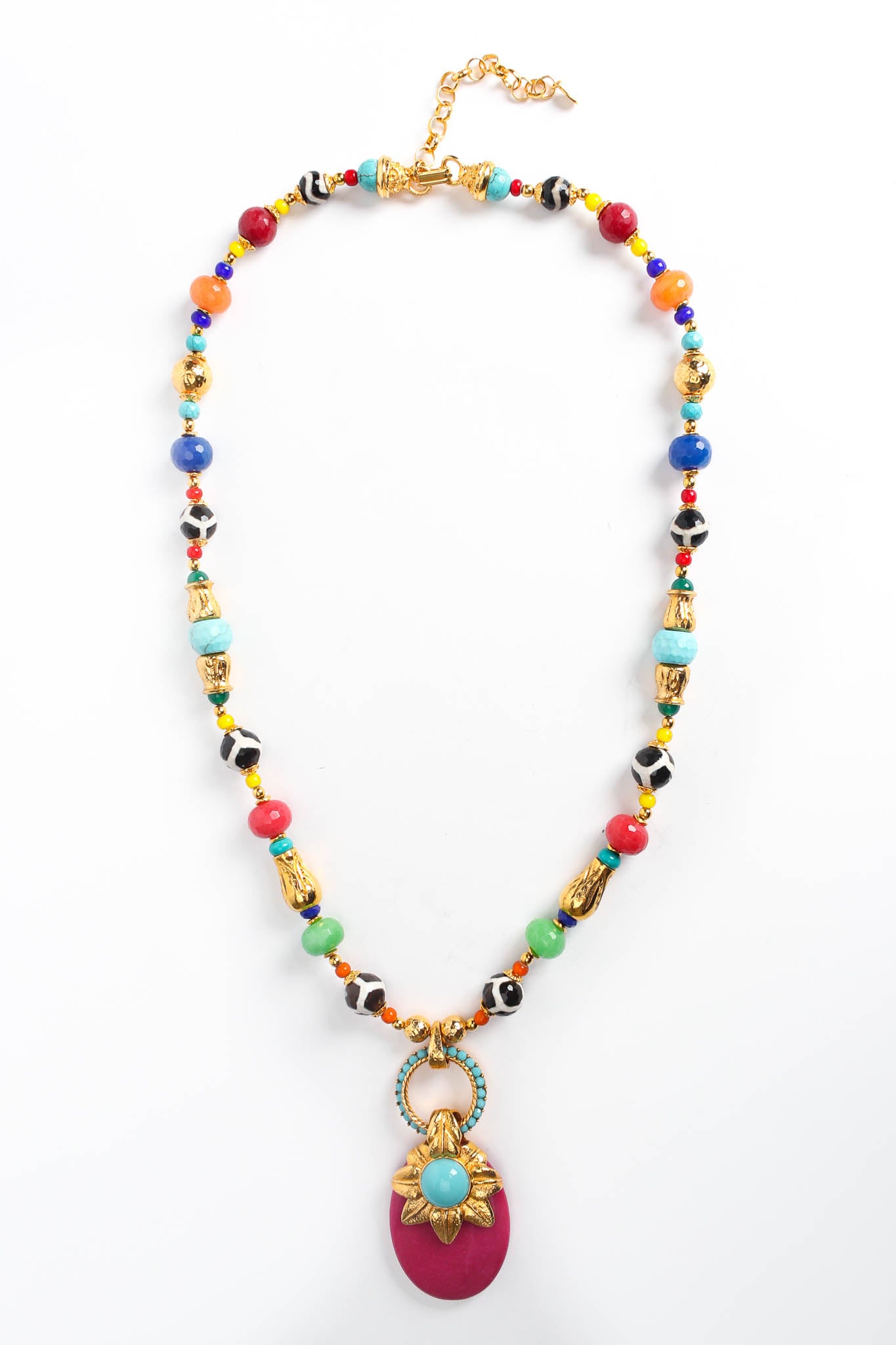 Vintage Barrera Beaded Glass Pendant Necklace front flat @ Recess Los Angeles