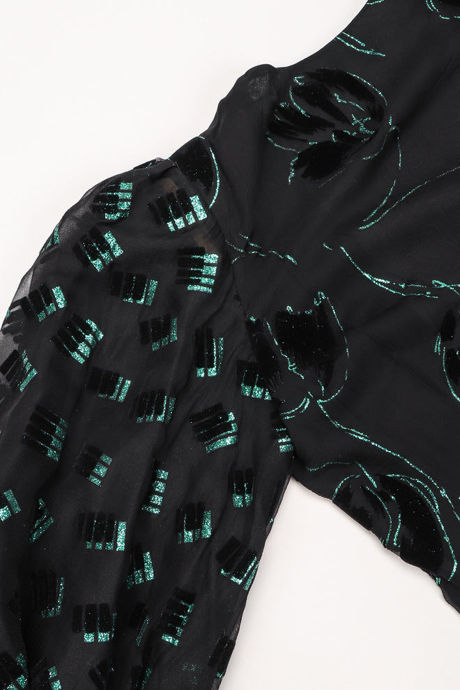 Recess Los Angeles Vintage Pauline Trigere Balloon Sleeve Glitter Velvet Burnout Dress
