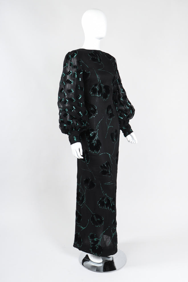 Recess Los Angeles Vintage Pauline Trigere Balloon Sleeve Glitter Velvet Burnout Dress