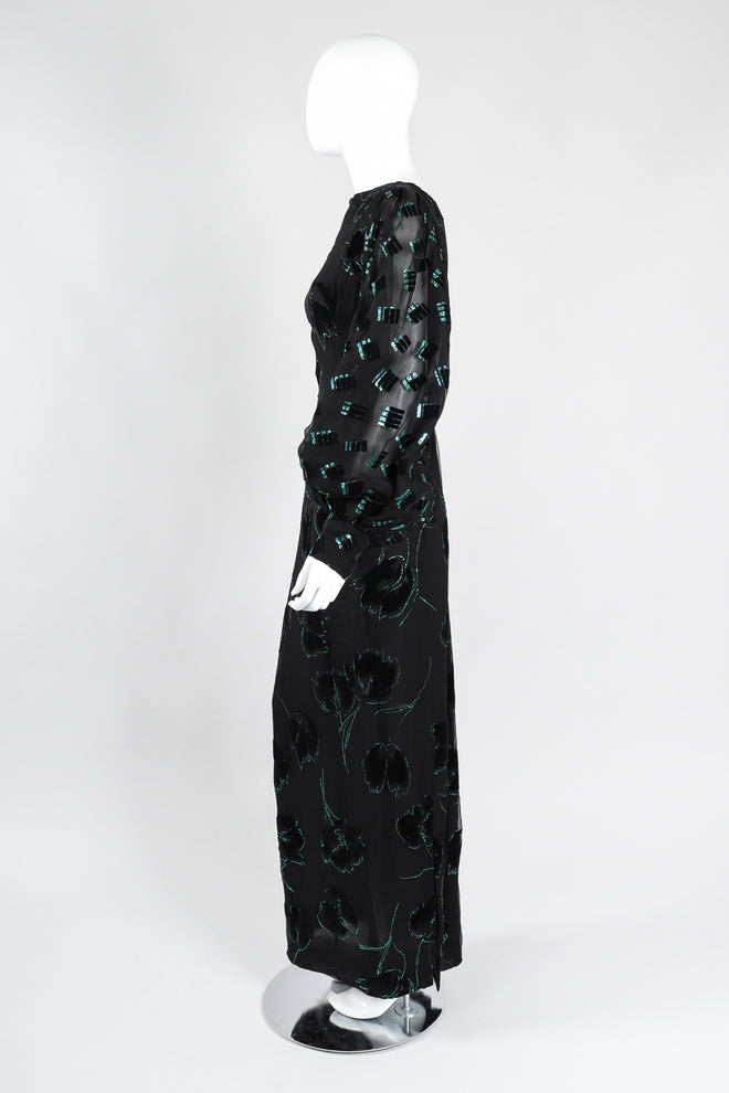 Recess Los Angeles Vintage Pauline Trigere Balloon Sleeve Glitter Velvet Burnout Dress