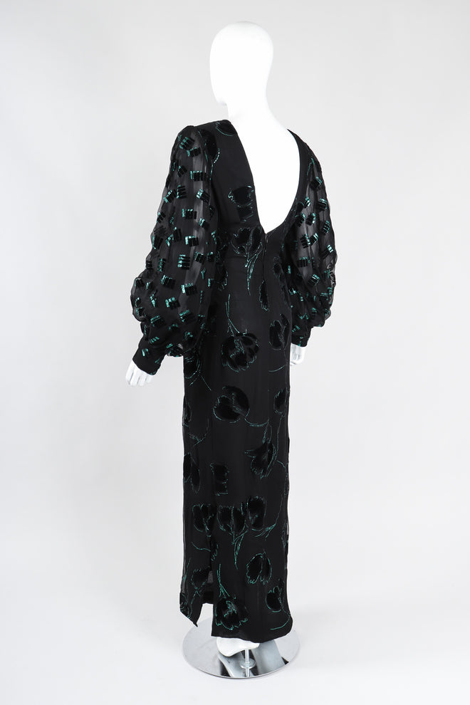 Recess Los Angeles Vintage Pauline Trigere Balloon Sleeve Glitter Velvet Burnout Dress