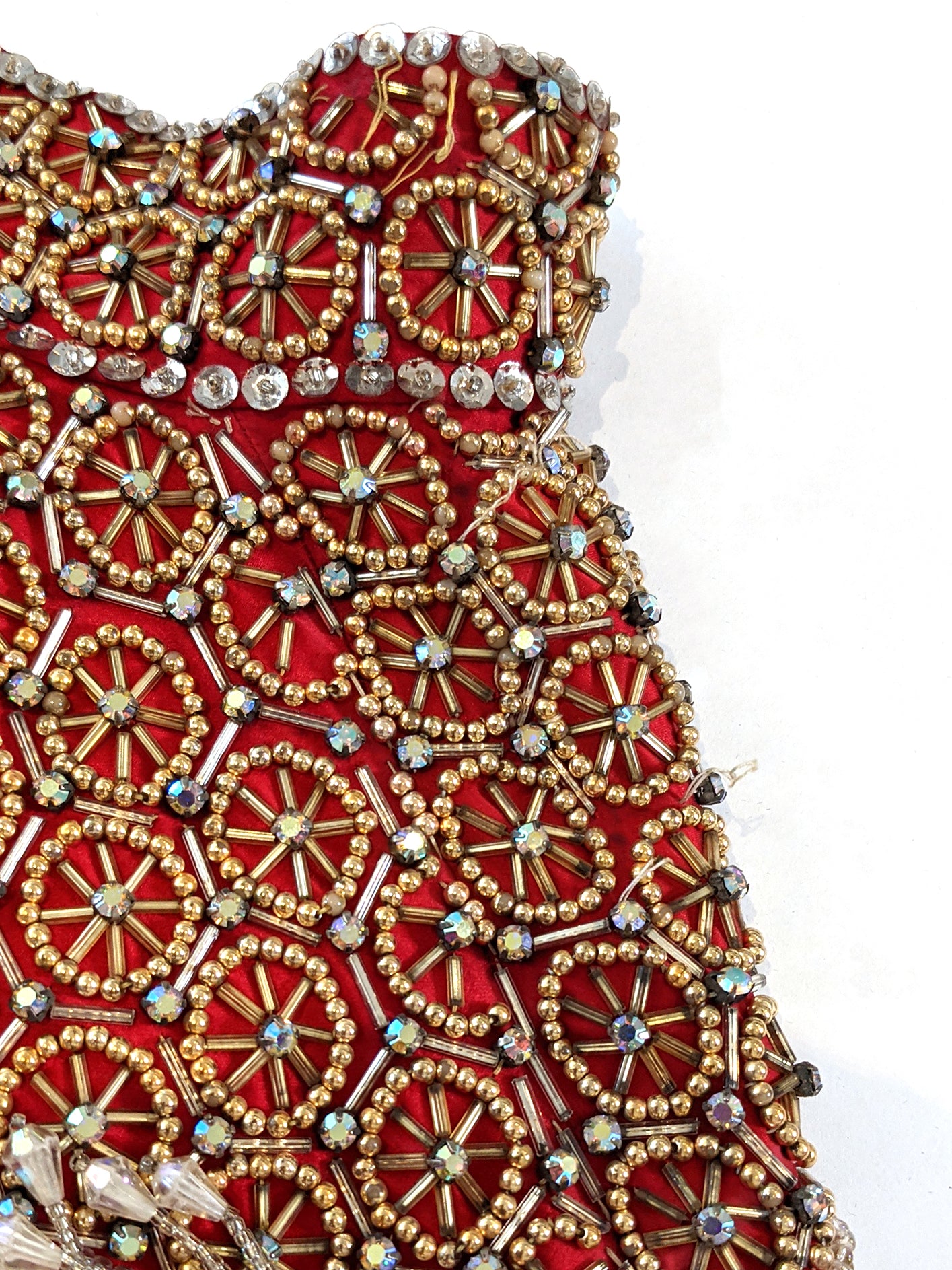 Vintage Embellished Chinese Satin Zip Jacket missing beads at Recess Los Angeles