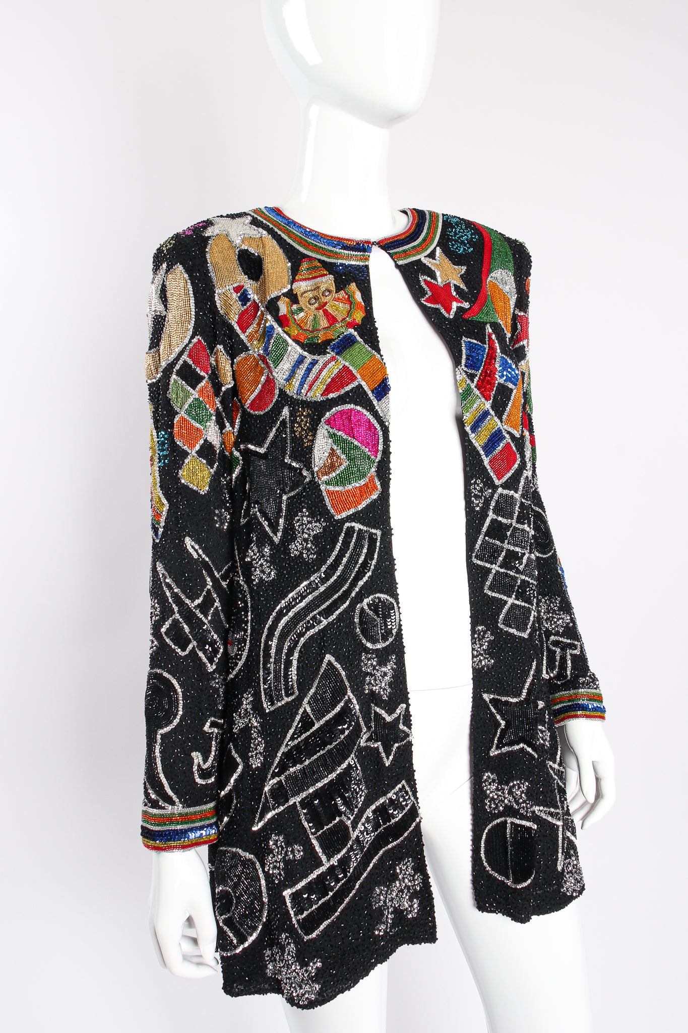 Vintage Beaujon Beaded Circus Trapeze Jacket on mannequin angle at Recess Los Angeles