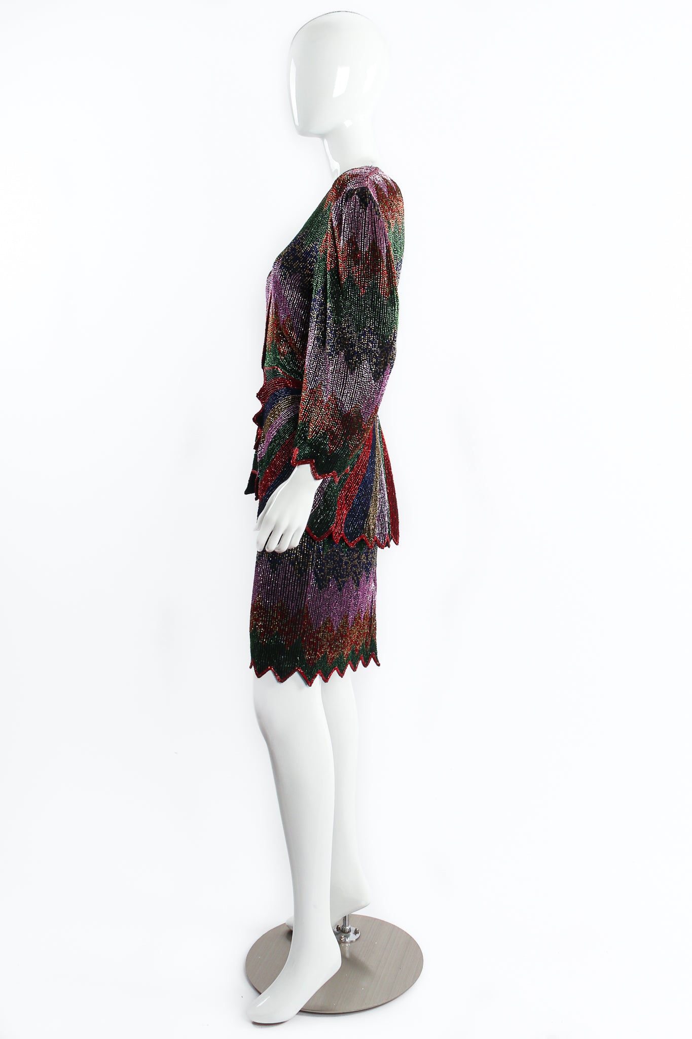 Vintage Beaujon Beaded Zigzag Peplum Jacket & Skirt Set on mannequin side at Recess Los Angeles