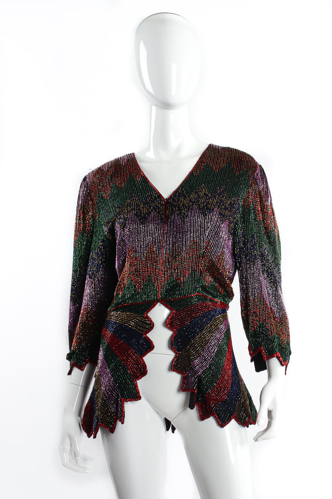 Vintage Beaujon Beaded Zigzag Peplum Jacket Set on mannequin front at Recess Los Angeles