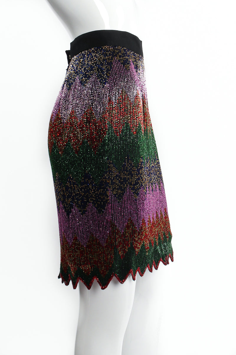 Vintage Beaujon Beaded Zigzag Peplum Skirt Set on mannequin side at Recess Los Angeles